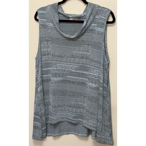 Tianello By Steve Barraza Cowl Neck Blue w/Black Lagenlook Knit Top Blouse Large